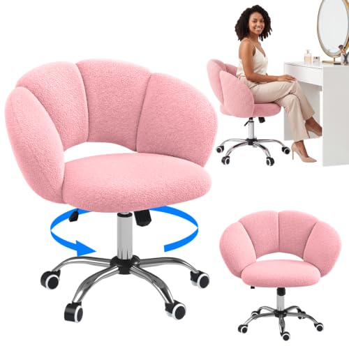 Bellamio Meli Schreibtischstuhl Wolkenform, Rosa, 140 kg, höhenverstellbar | Schminkstuhl, Bürostuhl mit verstellbarer Lehne, Drehstuhl mit Rollen, Homeoffice Stuhl, Arbeitsstuhl, Bürodrehstuhl, Büro