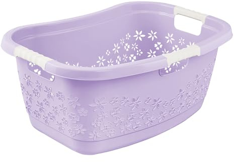 keeeper lasse Wäschekorb, Luftdurchlässiges Dekor, 50 l, Soft Purple | 3 ergonomisch geformte Soft-Touch-Griffe, Dem Körper angepasste Nierenform, Platzsparend ineinander nestbar, Quer stapelbar