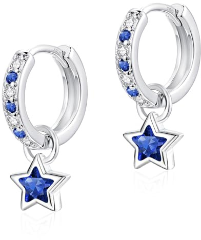 Glintara Ohrringe Silber 925 Hängend, 925 Silber Creolen Stern Anhänger | Klein, Hypoallergen, Funkelnde Cubic Zirkon, Geschenk, Hängeohrringe, Leichte, Schmuck, Geburtstag, für Mädchen Damen, 12mm