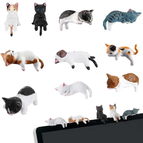 Autotide 10 Pcs Mini Cat Figurines Set, Cute Resin Cat Desk Decor, Small Cat Ornaments for Car Dashboard Computer Monitor Office Home, Adorable Cat Gifts for Women Kids, Fairy Garden Accessories