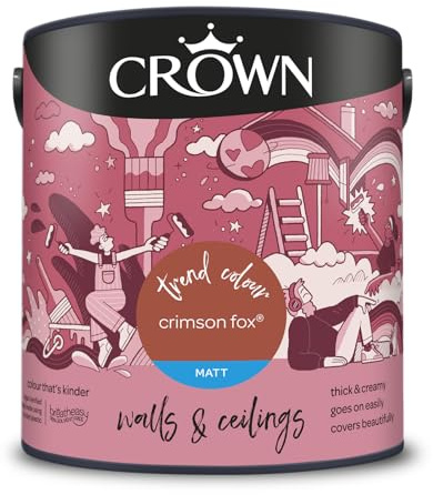 Crown Crimson Fox® 2.5L Walls & Ceilings Matt Emulsion | Rich velvety matt in Crimson Fox. Covers beautifully. Ideal for bedrooms & living rooms. Low VOC, low odour, vegan