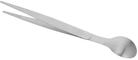 Abschmecklöffel 20,5x3x1cm aus Edelstahl mit Pinzette für Garnituren | Integrierte Essstäbchen, Doppelendige Ausführung, Leicht Transportierbar, für Salatbestandteile bei Catering und Restaurant