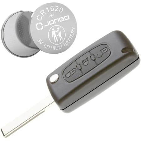 Jongo - Coque de Clé avec Lame Compatible avec Citroën C4 Picasso, C4 Grand Picasso, C5 | CE0523 | avec 1x Pile CR1620 | Boitier Clef Plip Voiture Télécommande 3 Boutons