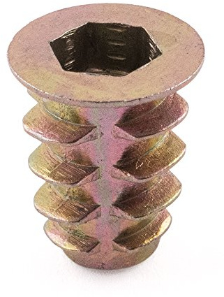 Type D Threaded Wood Insert Nuts, Zinc Yellow, M6 x 16, Pack of 100