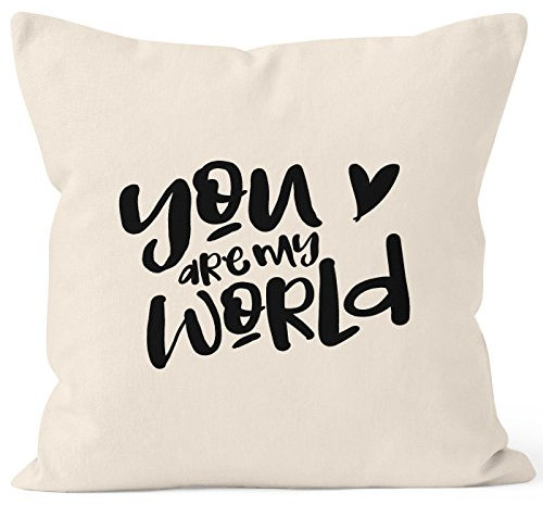 MoonWorks Kissen-Bezug Your Are My World Du bist Meine Welt Liebe Geschenk Valentinstag Baumwolle Natur 40cm x 40cm