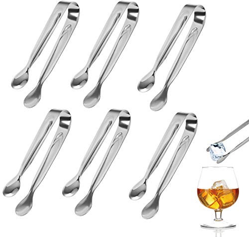 6 Pcs Pince à Glaçons, ZoomSky 11cm Pince à Sucre en Acier Inoxydable Pince de Service Multifonctions Pour Candy Bar Mariage Cuisine Anniversaire Parties