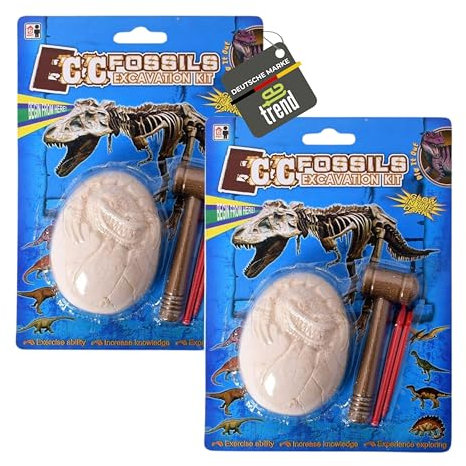 TE-Trend Archäologen 2er Set mit Hammer & Meißel - Dinosaurier Ausgrabungs Set für abenteuerlustige Kinder - Kinder Experimentierset - Spielzeug-Ausgrabung für neugierige Mädchen & Jungen