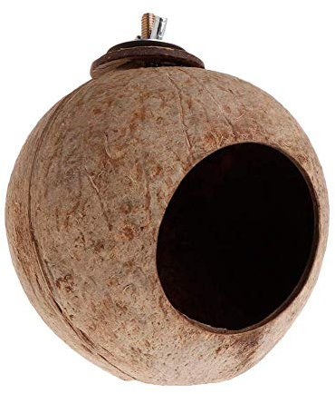 Gemini_mall Nid d'oiseau en coquille de noix de coco naturelle pour animal domestique, perroquet, perruche, calopsitte, conure, canari, pinson, colombe, hamster, rat, gerbille, souris