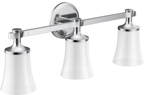 Moen YB0363CH Flara 3-Light Dual-Mount Bath Bathroom Vanity Light Fixture with Frosted Glass, Chrome