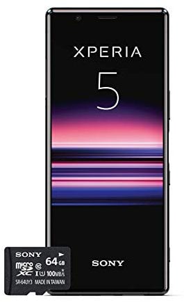 Sony Xperia 5, écran FHD + HDR OLED 21: 9 de 6,1 Pouces, 6 Go de RAM, 128 Go de Stockage, Noir + Carte mémoire Gratuite de 64 Go