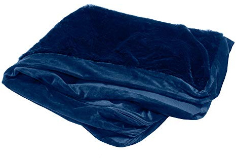 FurHaven Pet Dog Bed Cover | Plush Faux Fur & Velvet L Shaped Chaise Lounge Living Room Corner Couch Pet Bed Replacement Cover for Dogs & Cats, Deep Sapphire, Large