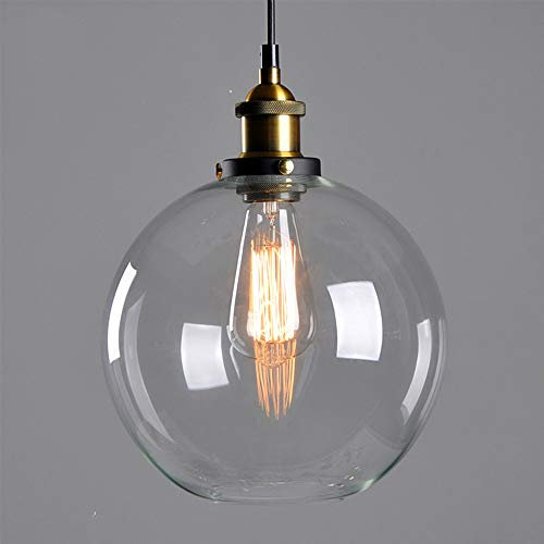 Mengjay Cristal Colgante Luz Vintage Metal Industrial Acabado Bola De Cristal Transparente Redondo Sombra Lámpara Colgante Lámpara Retro Luz De Techo Luz Vintage Iluminación de Suspensión Ø20cm