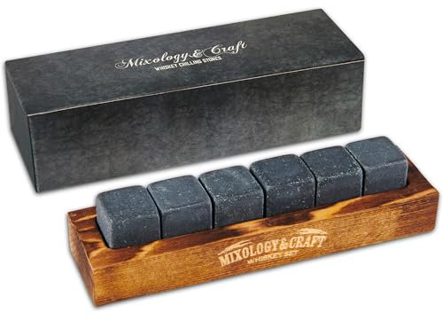 Mixology & Craft Whiskey Stones - Würfelförmige Granit Chilling Whiskey Rocks 6er Set Whiskey Geschenke für Männer und Weihnachtsstrumpf Stuffers - Dunkler Granit