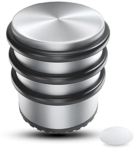 SilverRack® Türstopper Edelstahl Hoch [1 Stück] + 1 extra Wand Türstopper - Premium Tür Stopper ohne Bohren 1,1kg - Schwerer Türstopper Boden - 7,5x8cm Door Stopper