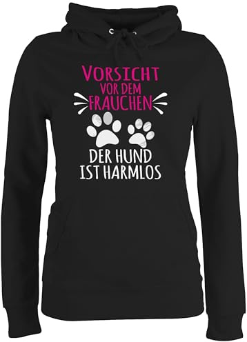 Shirtracer - Pullover Damen Hoodie Frauen - Geschenk für Hundebesitzer - Vorsicht vor dem Frauchen - Pfotenabdrücke - weiß