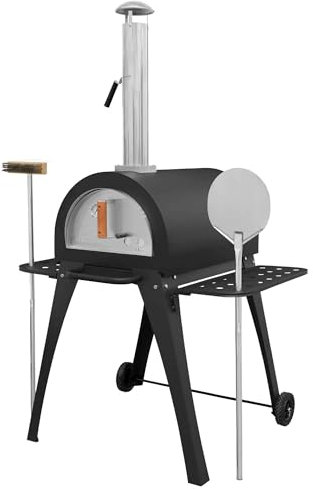 Dellonda Large Outdoor Wood-Fired Pizza Oven & Smoker with Side Shelves & Stand - DG103