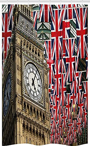 ABAKUHAUS Union Jack Rideau de Douche Stalle, Drapeaux du Royaume-Uni, Ensemble de Salle de Bain en Tissu en Crochets, 120 x 180 cm, Pale Café Rouge