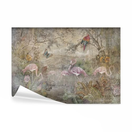 decomonkey Fototapete Tiere Flamingo, 400x280 cm, Vlies, Kinderzimmer | Vlies-Tapete, hohe Farbbrillanz, schadstoffgeprüft, blasenfreie Montage, Dschungelmotiv Vintage, hergestellt EU