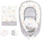Babynestchen Set Neugeborene 90x50 cm Minky - Kuschelnest Baby Nestchen 5-teilig Kokon Eule Hellgrau