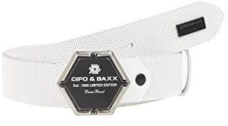 Cipo & Baxx Herren Leder Gürtel Belt Accessoire Design Muster Sechseck-Schließe CG194 Weiß Gr.95