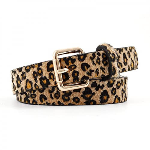 XRHYJK Gürtel für Damen Kleid Mode Leopard Gürtel Frauen Schlange Zebra Print Dünne Rosshaar Gürtel Pu Leder Gold Ring Schnalle Gürtel Für Damen Weiblich