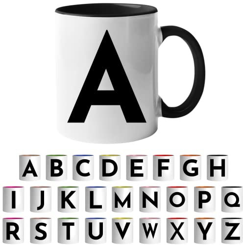 Design Letters Coffee Cup - Available in A-Z | Initial Mug with Alphabet | Ceramic Coffee Mugs for Women, Men | Letter A Mug | Black