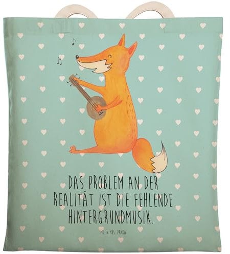 Mr. & Mrs. Panda Einkaufstasche Fuchs Gitarre - Geschenk, Musik Spruch, Beuteltasche, Tragetasche, Musiker, Beutel, Stofftasche, Füchse