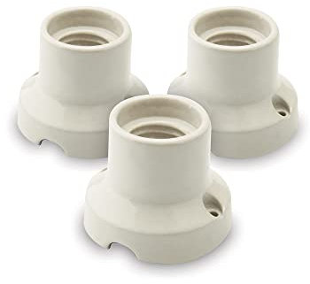 AMARCORDS - 3 Lampenhalter aus Porzellan, Fassung E27, Lampensockel in Vintage-Farbe WEISS
