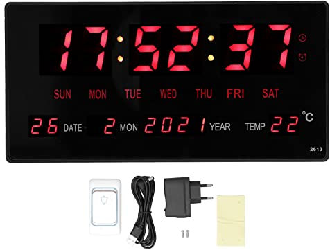 Marhynchus Digitale Wanduhr LED Hängende, Wanduhr Radio, Wanduhr Radio Elektronische Kalenderuhr Großes Display Genauer Desktop mit Innentemperatur