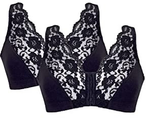 Eden House Ladies Pack of Two Lace Front Fastening Magic Bras Black 24