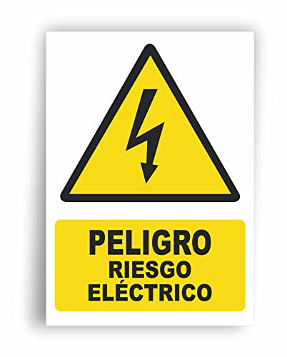 Señal Riesgo Electrico - Señal Pegatina Peligro - Medidas 10 x 15 cm - Vinilo Adhesivo - Carteles Homologados Con Tinta Y Materiales Resistentes. Ideal Interiores y Exteriores. (1)