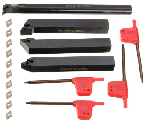 VeYocilk Drehmaschinen-Bohrstangen-Set: S12M-SDUCR07/SDJCR1212H07/SDNCN1212H07/SDJCL1212H07 Metall-Drehwerkzeughalter mit 10 Stück DC070204 Hartmetall-Einsätzen, 4 Schraubenschlüsseln