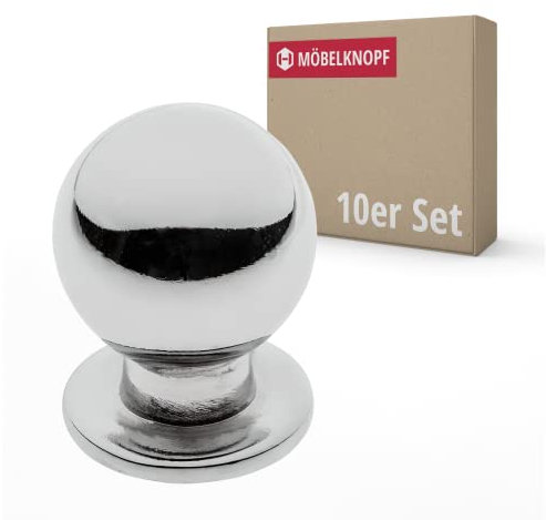 Gedotec Möbelknöpfe Metall Chrom D: 17 mm I 10 Stück Türknopf für Schränke - Silber inkl. Befestigungsmaterial I JAN I Knöpfe für Küchenschränke - einfacher Stil I Schrankgriffe Türgriffe Möbel