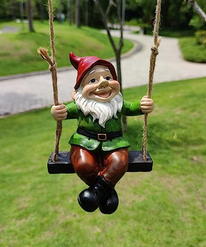 Lustige Gartenzwerge auf Schaukel, Zwergfiguren, Ornament, Harzskulptur, hängende Zwerg, Statue für den Außenbereich, Pation, Hof, Rasen, Veranda, Hof, Innenbereich, Tischdekoration, Heimdekoration