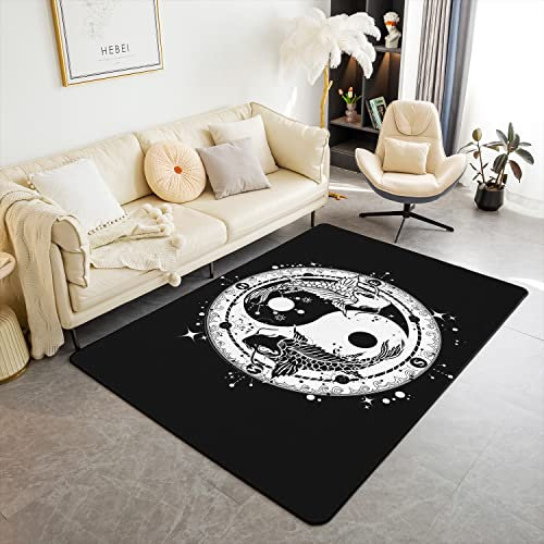 Yin Yang Bereich Teppich 150x200cm Boho Trippy Art Dekorative Bereich Teppich Home Decor Gossip Koi Paar Fisch chinesischer Stil Schwarz Weiß Küchenteppich Teppich Wetterfest rutschfest