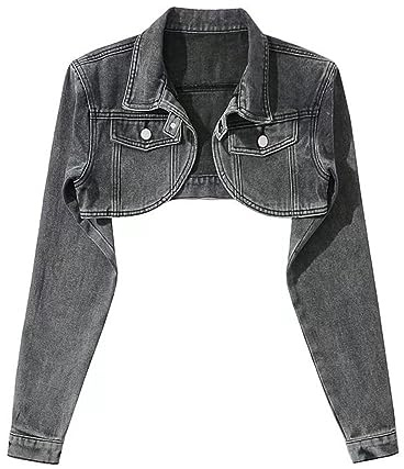 Veste En Jean Femme,Veste En Jean Courte Pour Femme Boléro En Détresse Hauts Courts Hauts Sur Mesure Stretch Trucker Outwear Court Bouton Manteau En Jean Cardigan Jeansjacke Pour Filles Automne Prin