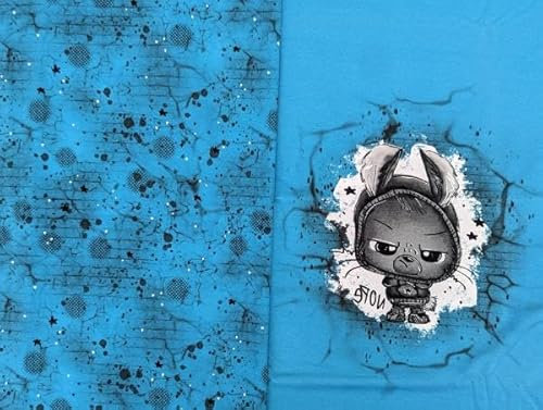 Eigenproduktion Baumwolljersey Panel + Kombi Kleiner Rebell auf Türkis 60x100 cm Stoff Meterware Jersey