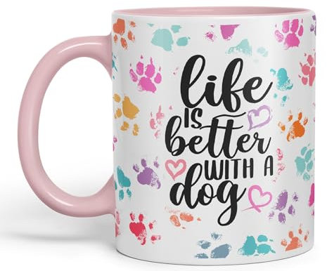 Vixar Life is Better with a Dog Coloured Ceramic Mug Cup Gift 330ml 11oz Work Office Tea Coffee (Pink)