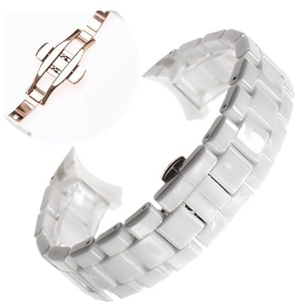 CBLDF Bracelet En Céramique 18 Mm 22 Mm Compatible Avec La Montre Armani AR1400 AR1410 AR1402 AR1401 Hommes Femmes Bande Bracelet Ceinture Noir Blanc Bouton Papillon (Color : White rose gold, Size :