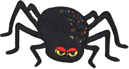 Spider Black Iron-On Patch for Clothing, Appliqué Embroidery Patch, Size 8.8 x 4.7 cm