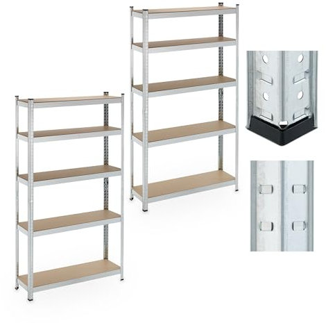 Relaxdays Schwerlastregal, 2er Set, 5 Ebenen, 180x100x30 cm, 500 kg Tragkraft, Stahl, Lagerregal Keller & Garage, Silber