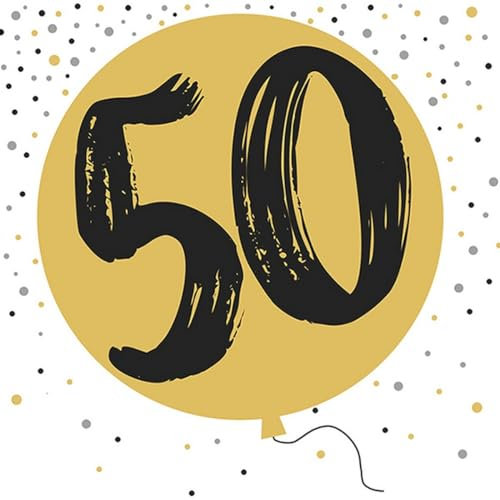 20 Servietten Geburtstag 50 auf goldenen Ballon als Tischdeko. Papierservietten mit Motiv. Auch für Decoupage und Serviettentechnik 33x33cm