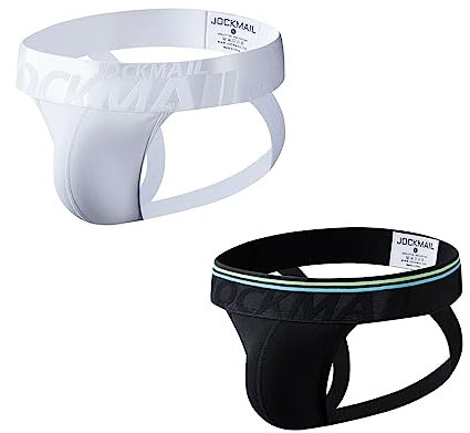 JOCKMAIL Mens Cotton Thongs Soft and Comfortable Sport Jockstrap Athelic Support Gym Fitness Work Out Jockstraps (XL,231white+232black)