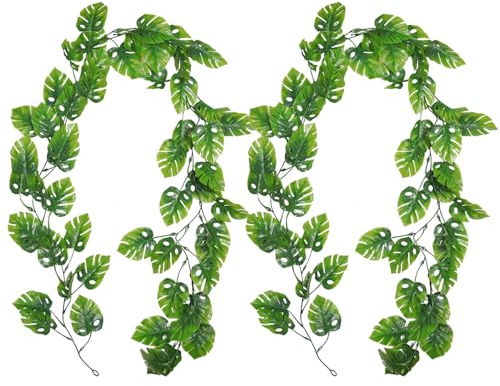 RECUTMS Künstliche Monstera-Blätter, Reben, 2 Stück, 1,5 m, künstliche tropische Palmblätter, grüne Girlande, UV-beständig, künstliches Efeu-Rattan für drinnen und draußen, Haus, Garten