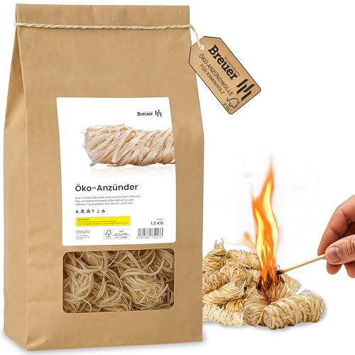 Kaminholz Breuer Öko-Anzünder 200 Stück – Holzwolle Anzündwolle aus Holz & Wachs Firestarter, Geruchsfreier Grillanzünder, Kaminanzünder, Ofenanzünder, Lagerfeueranzünder & Feueranzünder