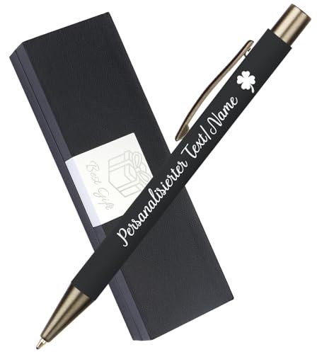 OXYEFEI Kugelschreiber mit Gravur,Metall Kugelschreiber Personalisiert mit Wunschtext & Logo, Kugelschreiber mit Geschenkverpackung,Schreibfarbe schwarz,Personalisierte Geschenk(Schwarz)