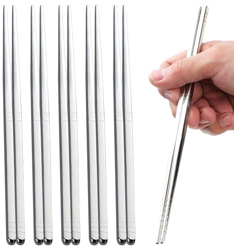 5 Pairs Premium Stainless Steel Chopsticks - Non-Slip, Reusable, Dishwasher Safe - Lightweight Chopsticks Gift Set, Silver