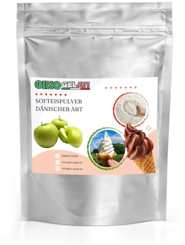 Gino Gelati Dänisches Softeis Pulver, fruchtiger Geschmack, verschiedene Geschmacksvarianten, schnell und einfach Zubereitet, Made in Germany, Eis selber machen (1 Kg, Apfel)