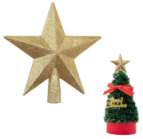 DEXYZZY Puntale a stella per albero di Natale, Puntale per Albero di Natale, Stella Albero di Natale, Oro Sacro Albero di Natale Albero Topper Decorazione, colore oro con finitura glitterata