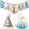 Yoolhamy Hochstuhl Banner 1. Geburtstag mit Geburtstagskrone Dekorationen und Kuchendekoration für den Ersten Geburtstag Jungen und Mädchen (Baby Boy Blue)